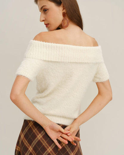 Bej Off The Shoulder Triko Tişört