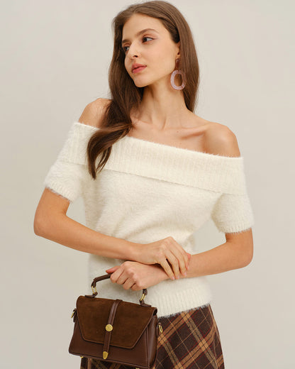 Bej Off The Shoulder Triko Tişört