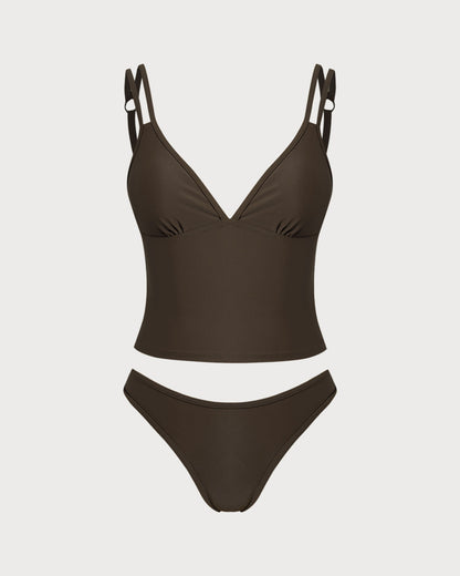 Kahve Yüksek Esnek Tankini Set