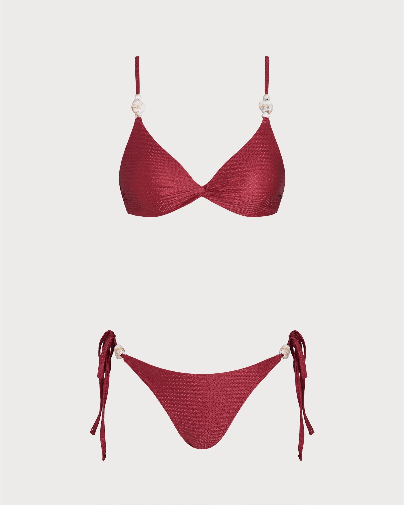 Kırmızı V Yaka Üçgen Büzgü Bağlamalı Bikini Takımı