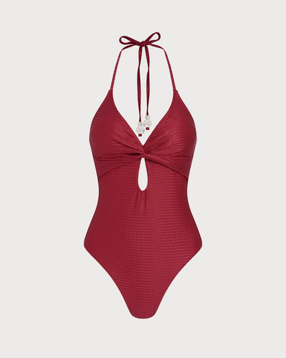 Kırmızı Boyundan Bağlamalı Bralet Tek Parça Mayo Swimwear