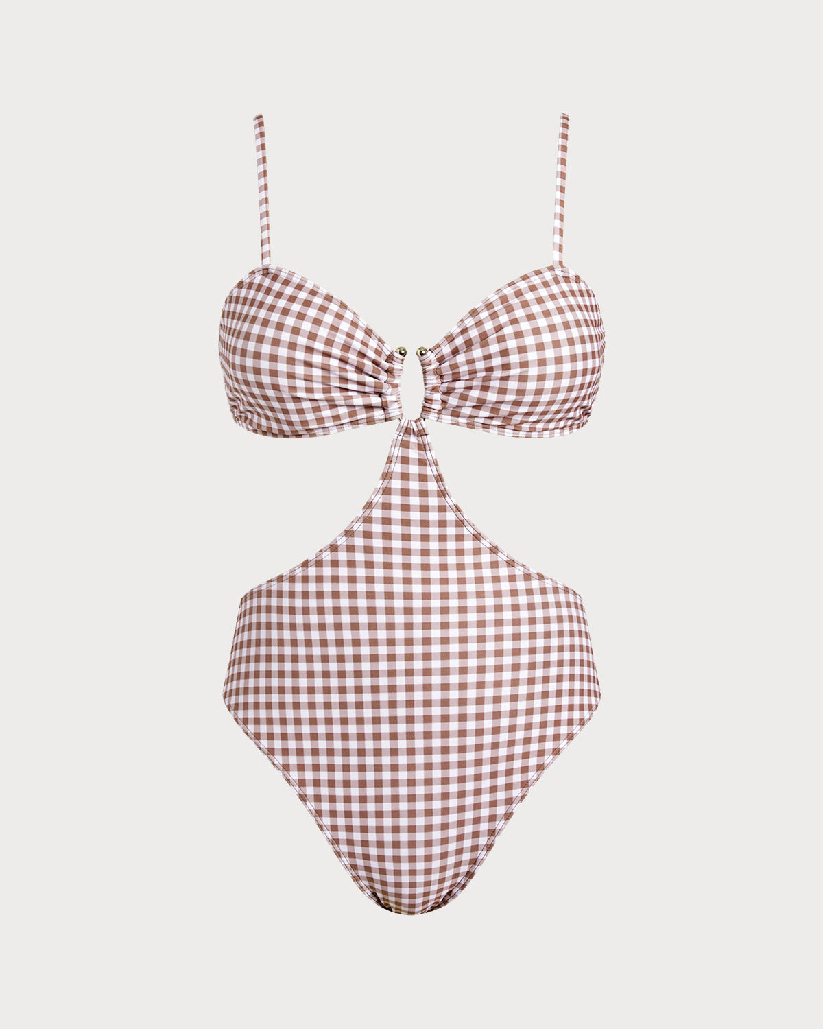 Kahve Ekoseli Tek Parça Mayo Swimwear