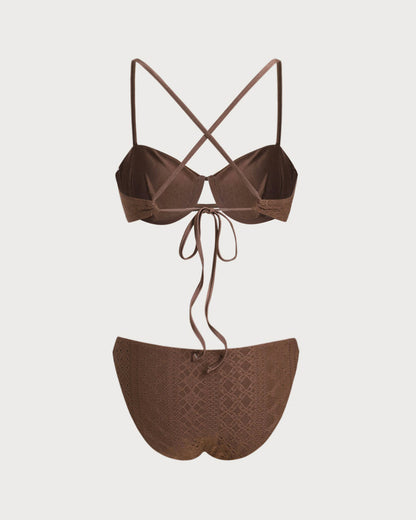 Kahverengi Dokulu Balenli Bikini Takımı