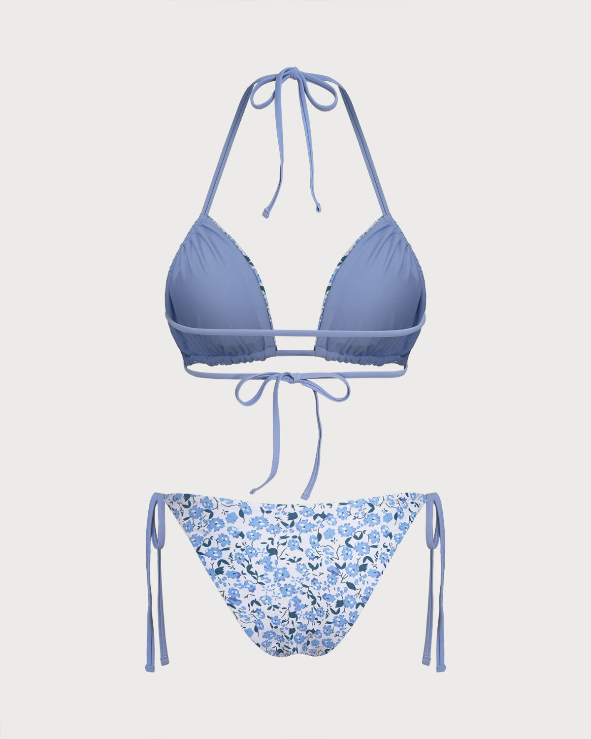 Mavi Çiçek Desenli Üçgen Bikini Takımı