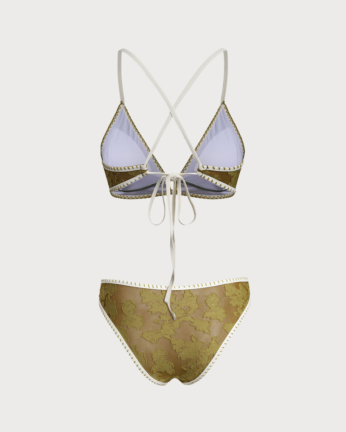 Yeşil Çiçek Desenli Bağlamalı-back Üçgen Bikini Takımı