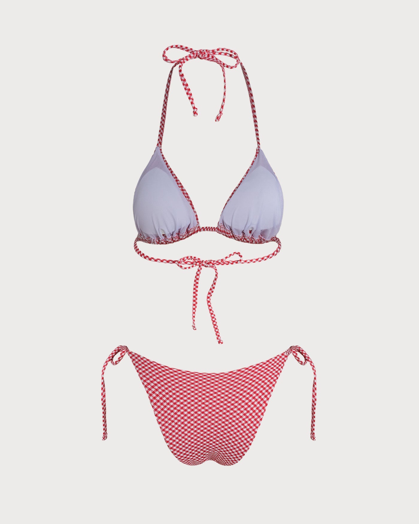 Kırmızı Ekoseli Üçgen Bikini Takımı