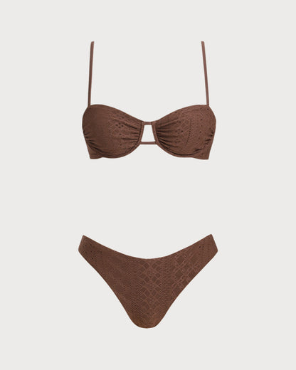Kahverengi Dokulu Balenli Bikini Takımı