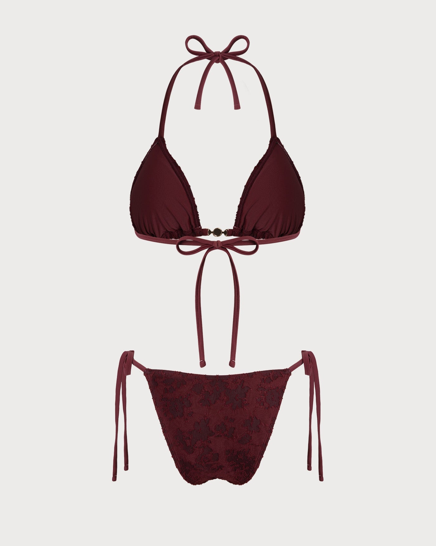 Kiremit Kırmızısı Boyundan Bağlamalı Dokulu Bikini Takımı