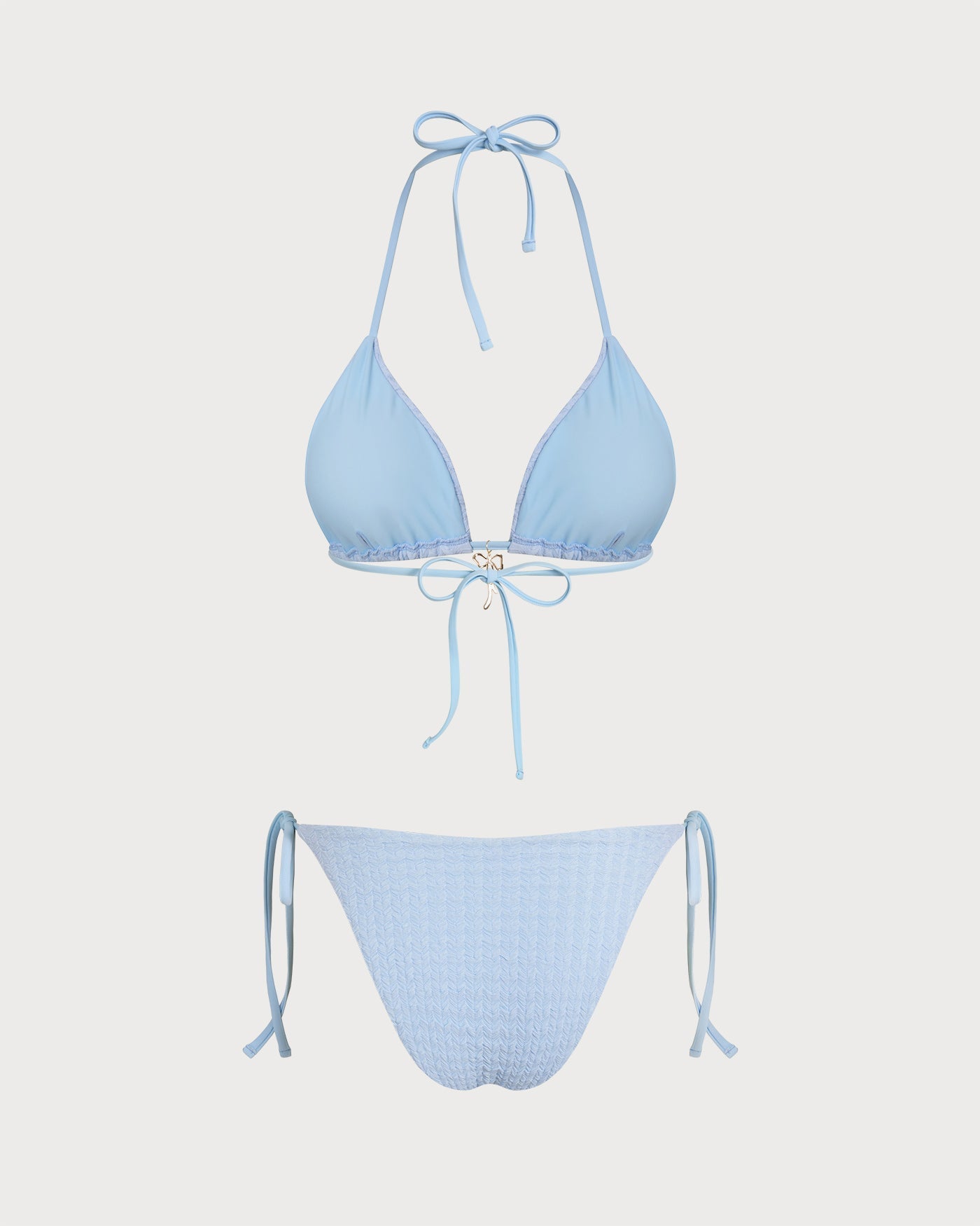 Mavi Boyundan Bağlamalı Büzgü Bağlamalı Üçgen Bikini Takımı