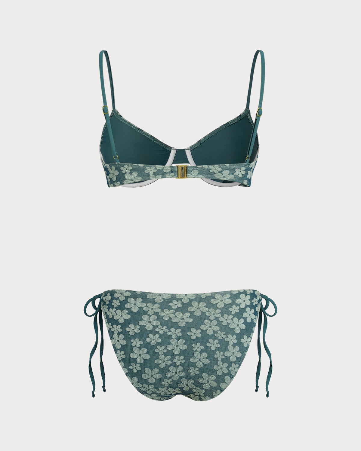 Yeşil Çiçek Desenli Balenli Bikini Takımı