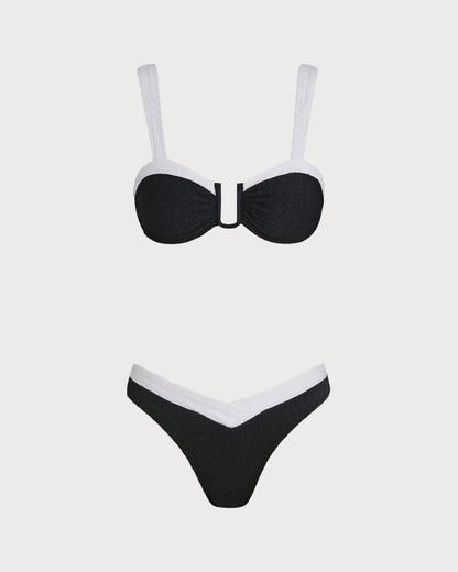 Siyah Contrast U Yaka Üçgen Bikini Takımı