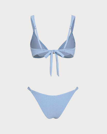 Mavi Dokulu Üçgen Bikini Takımı