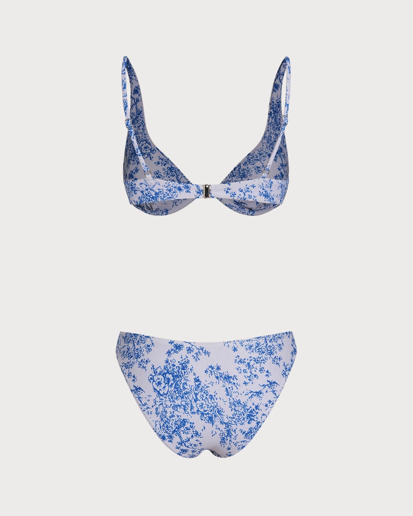 Mavi Çiçek Desenli Balenli Bikini Takımı