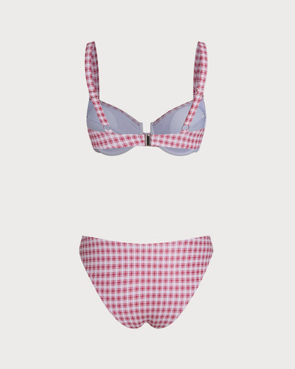 Kırmızı Ekoseli Balenli Bikini Takımı