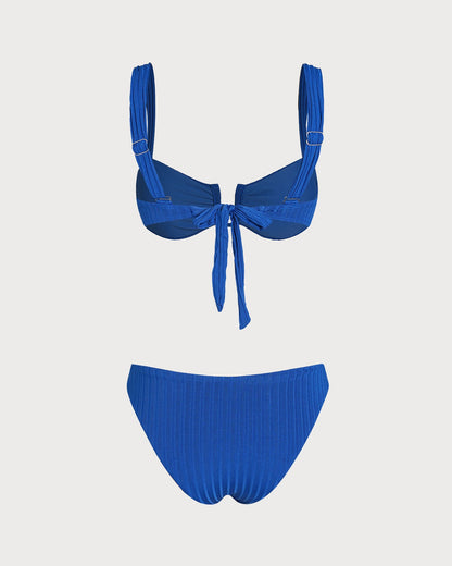Mavi Dokulu Üçgen Bikini Takımı