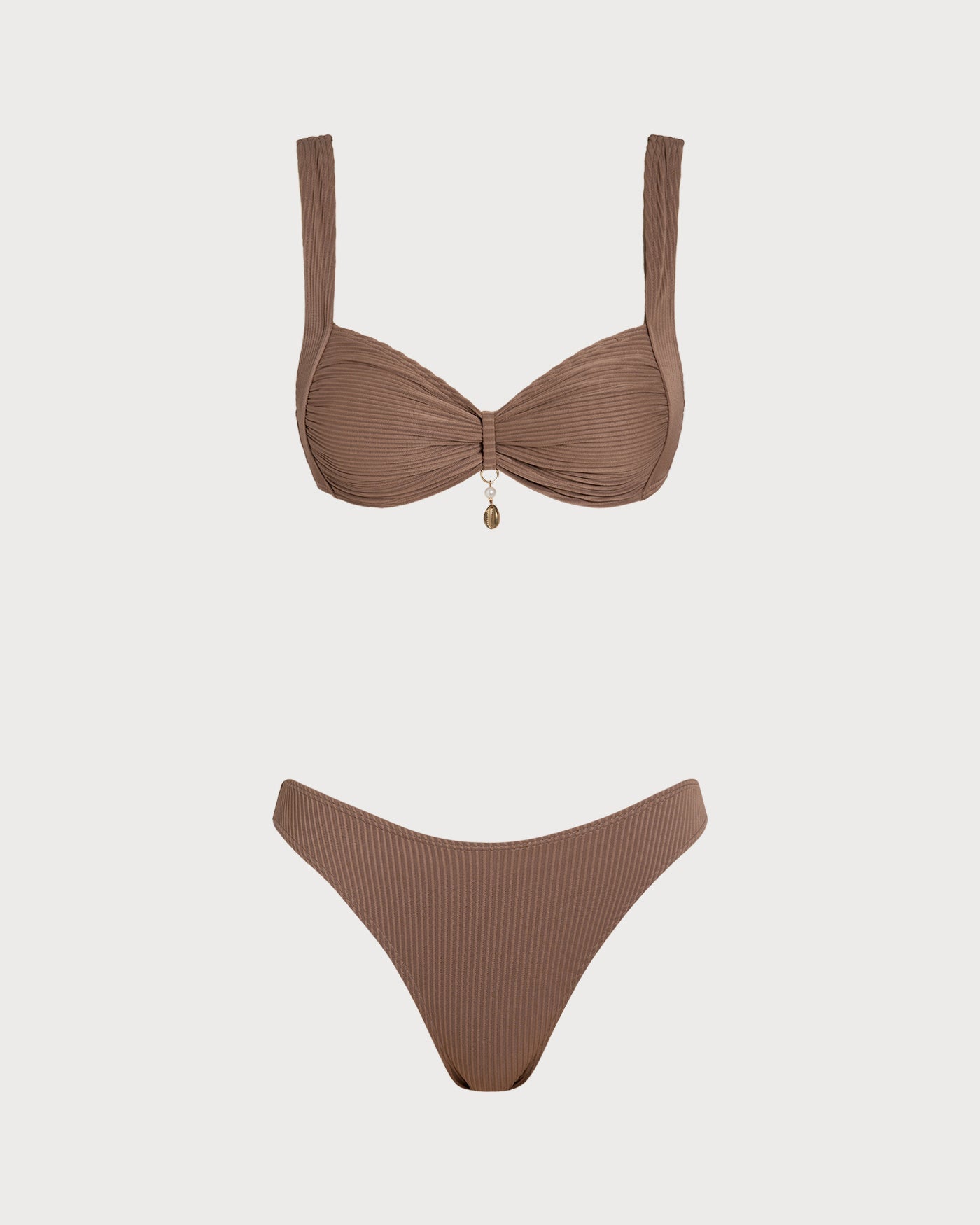 Kahverengi Çizgili Üçgen Bikini Takımı