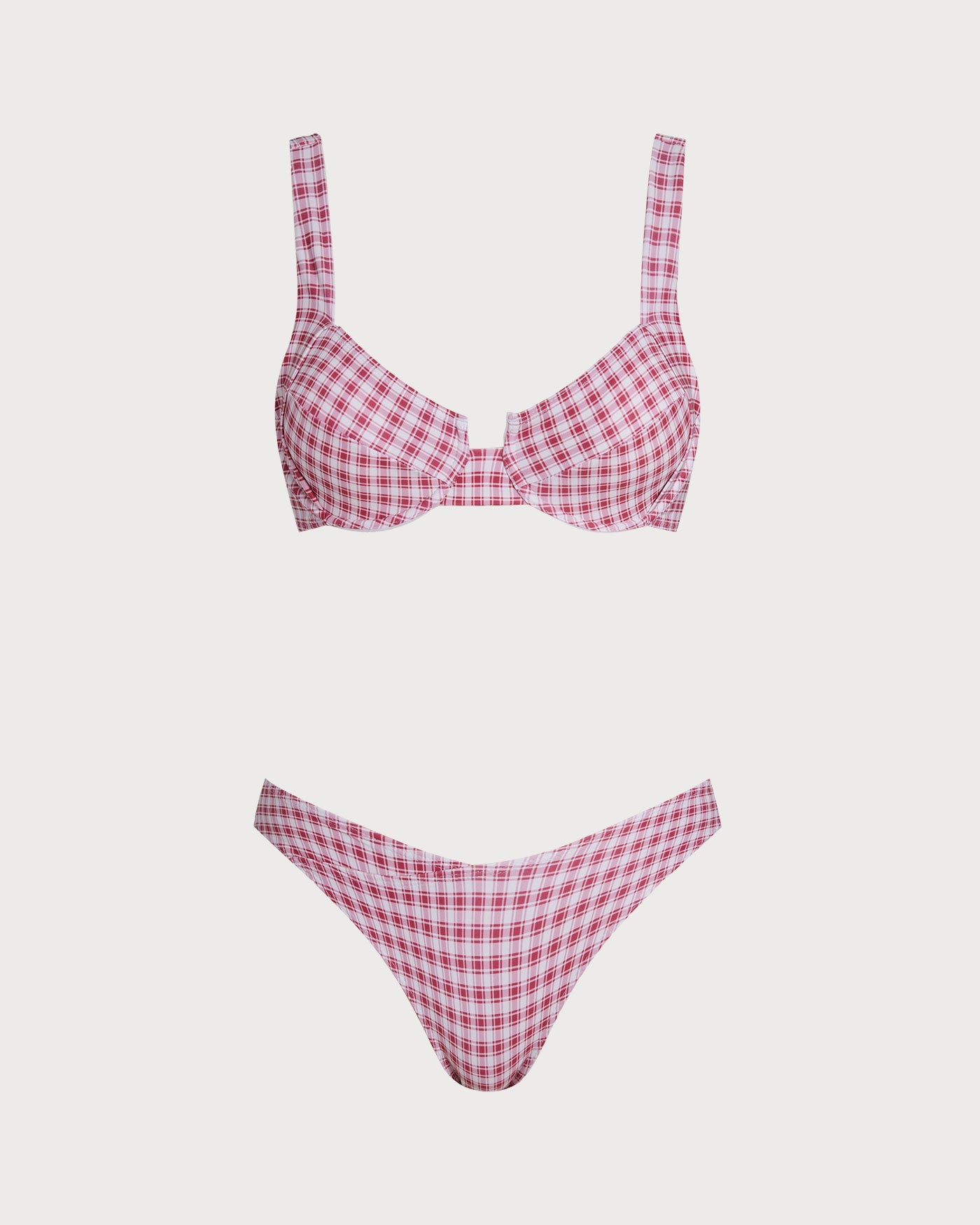 Kırmızı Ekoseli Balenli Bikini Takımı