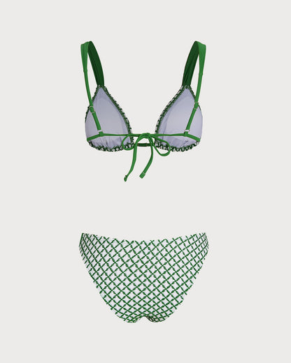 Yeşil Ekoseli Üçgen Bikini Takımı