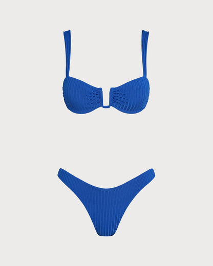 Mavi Dokulu Üçgen Bikini Takımı