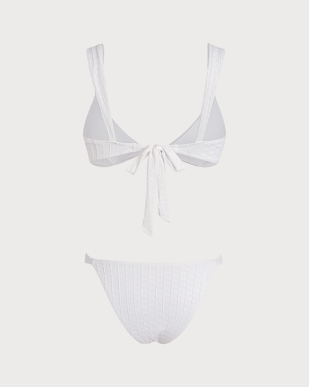 Beyaz V Yaka Dokulu Bralet Bikini Takımı