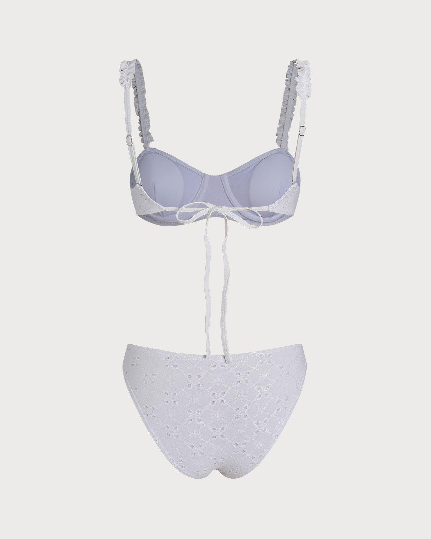 Beyaz Jakarlı Balenli Büzgü Bağlamalı Bikini Takımı