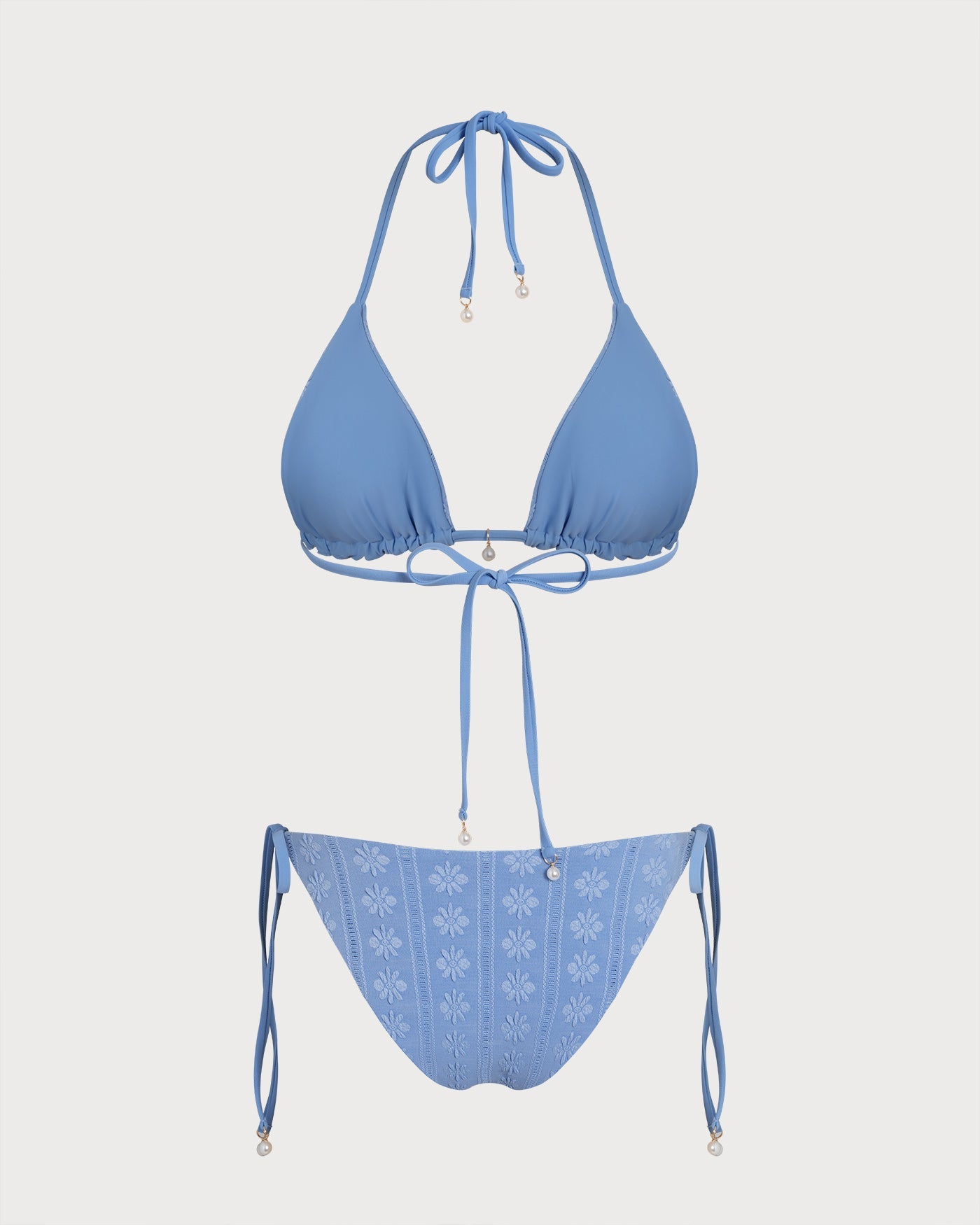 Mavi Boyundan Bağlamalı Üçgen Çift Taraflı Bikini Takımı