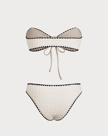 Beyaz Kontrast Bandeau Bikini Takımı