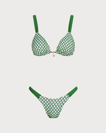 Yeşil Ekoseli Üçgen Bikini Takımı