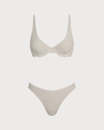 Bej Jakarlı Balenli Bikini Takımı