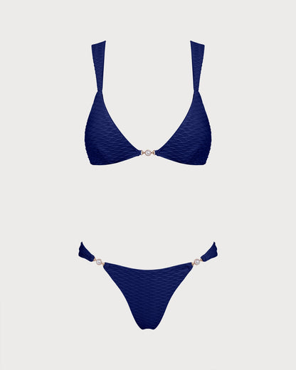 Saks Mavisi Dokulu Üçgen Bikini Takımı