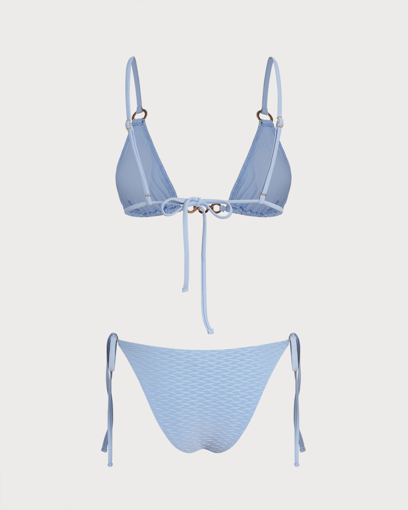 Mavi V Yaka Halka Detaylı Üçgen Bikini Takımı