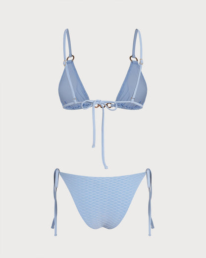 Mavi V Yaka Halka Detaylı Üçgen Bikini Takımı
