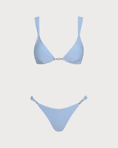Mavi Dokulu Üçgen Bikini Takımı