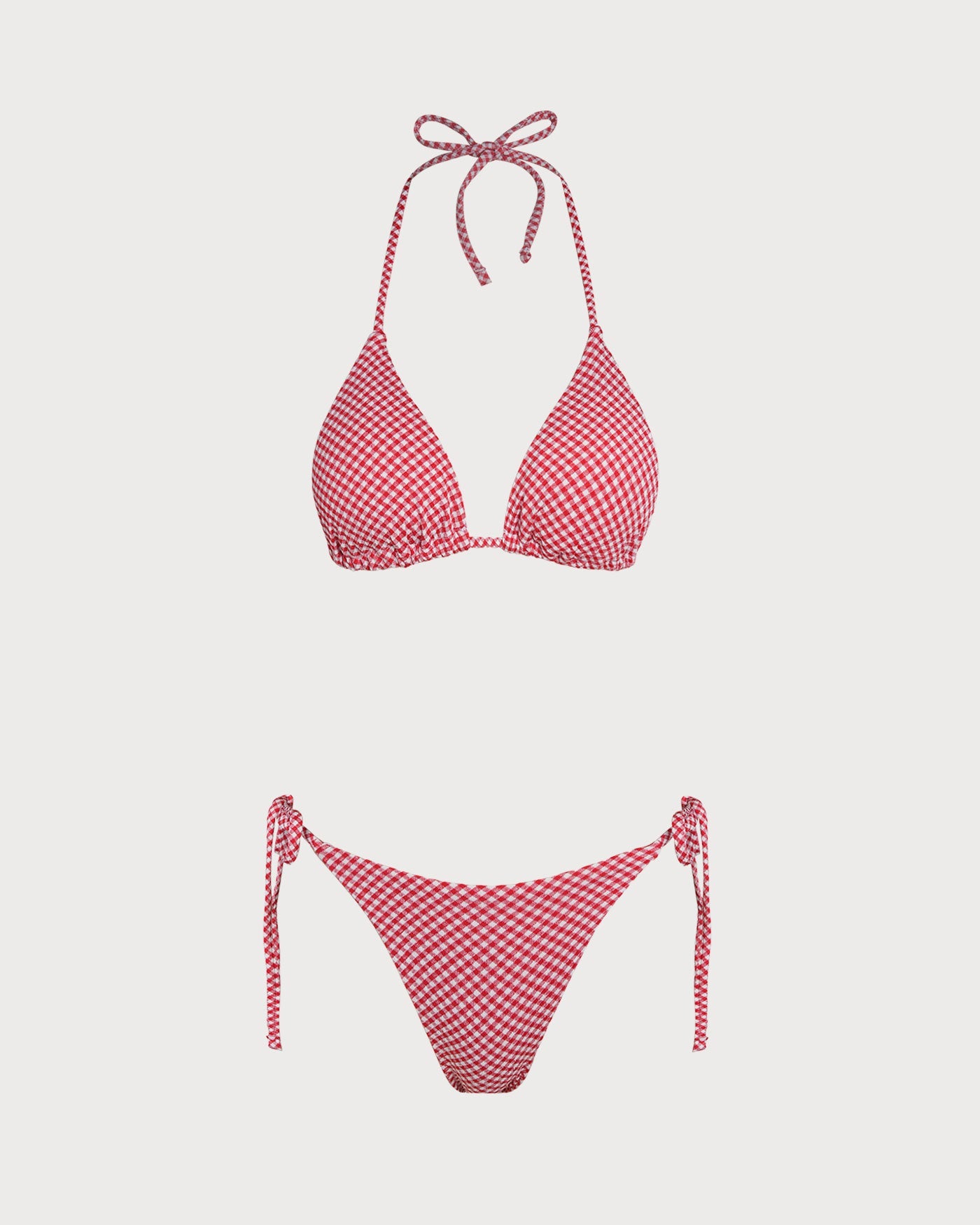 Kırmızı Ekoseli Üçgen Bikini Takımı