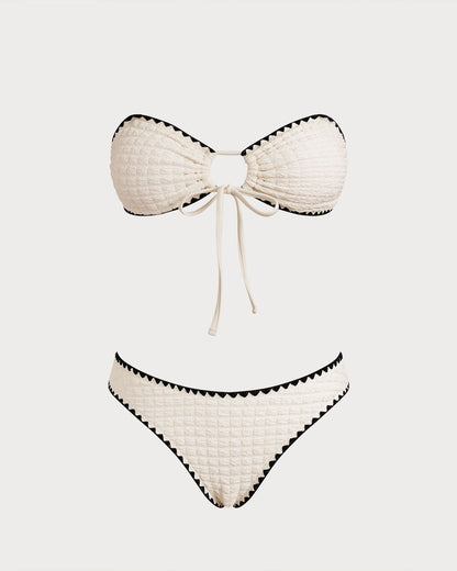 Beyaz Kontrast Bandeau Bikini Takımı