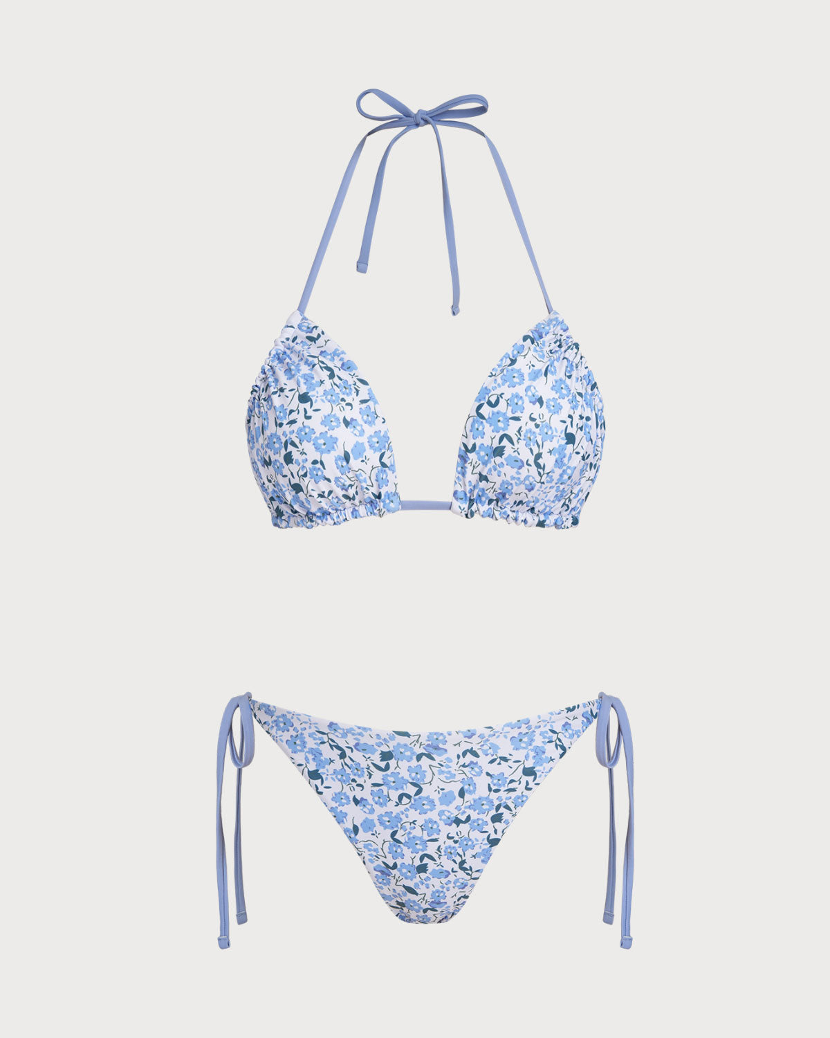 Mavi Çiçek Desenli Üçgen Bikini Takımı