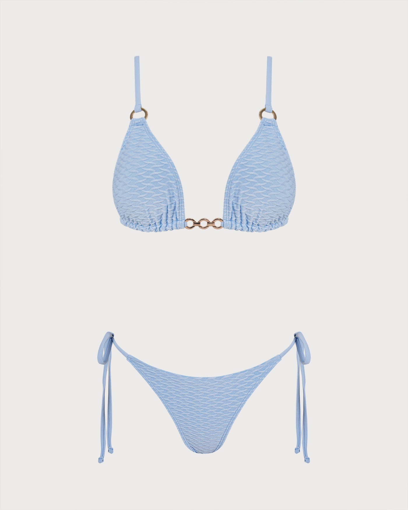 Mavi V Yaka Halka Detaylı Üçgen Bikini Takımı