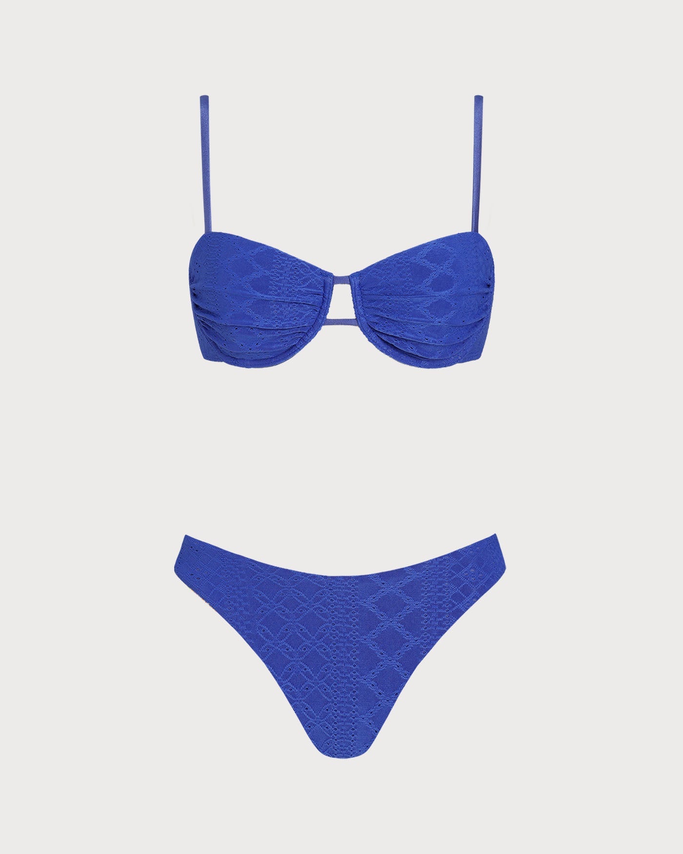Mavi Dokulu Büzgü Bağlamalı Balenli Bikini Takımı