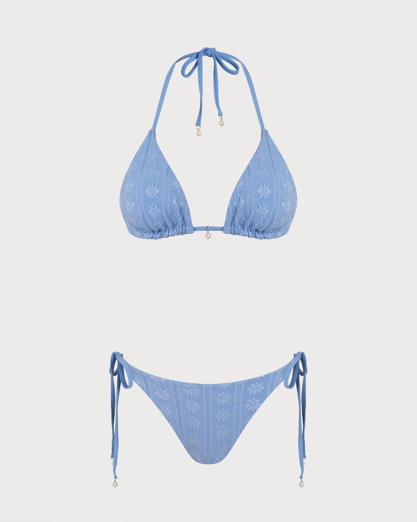 Mavi Boyundan Bağlamalı Üçgen Çift Taraflı Bikini Takımı