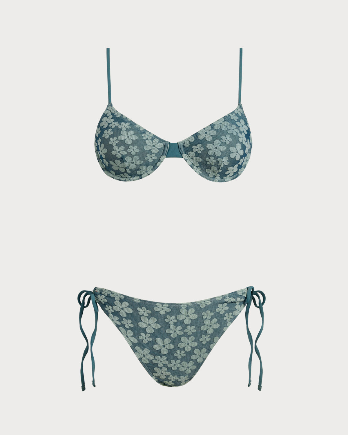 Yeşil Çiçek Desenli Balenli Bikini Takımı