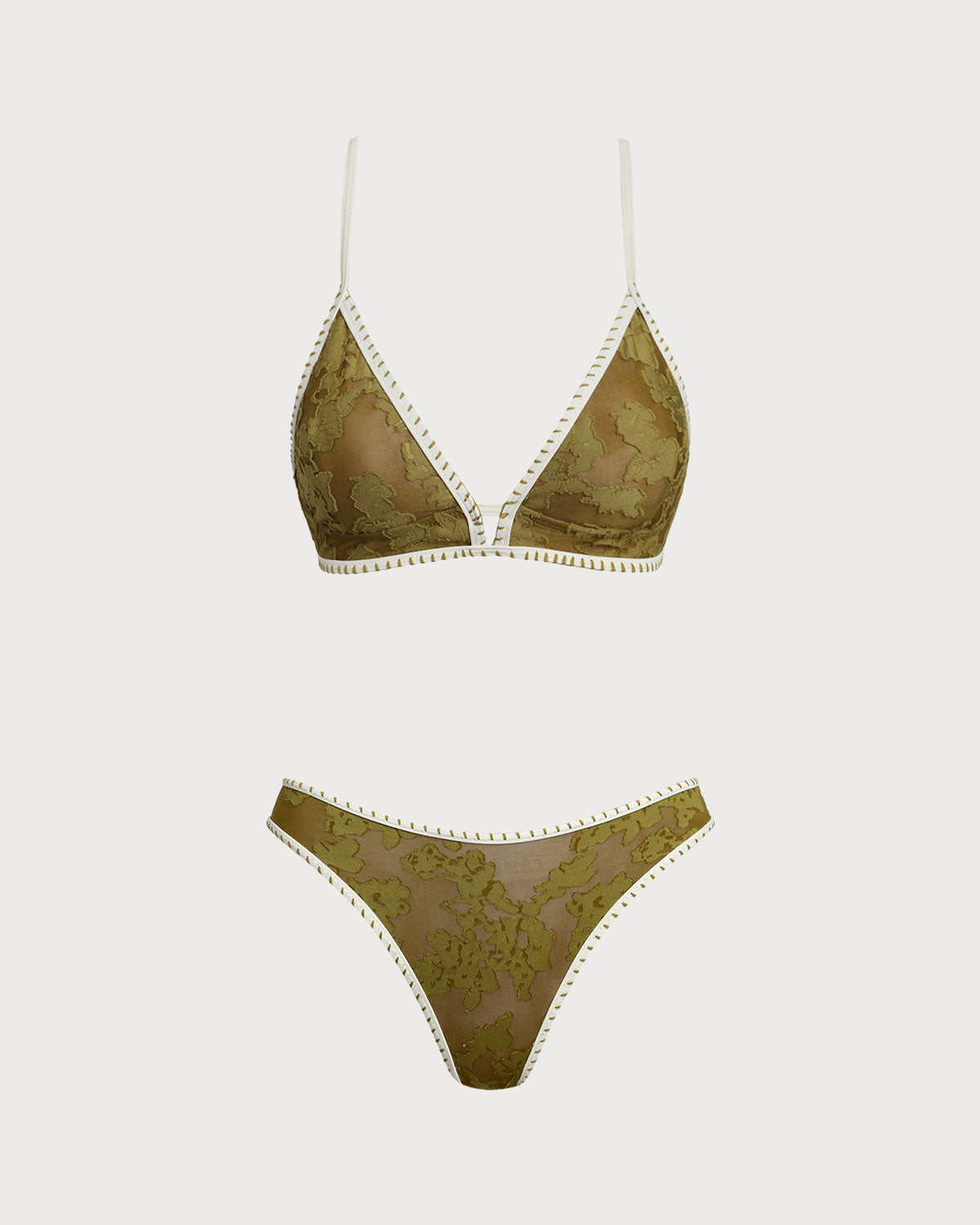 Yeşil Çiçek Desenli Bağlamalı-back Üçgen Bikini Takımı