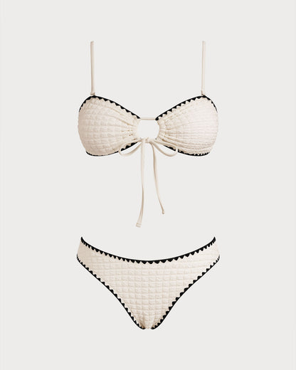 Beyaz Kontrast Bandeau Bikini Takımı