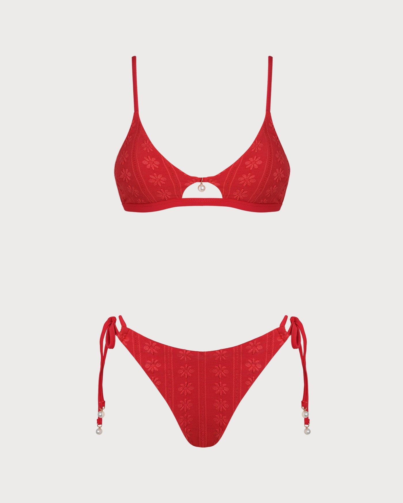 Kırmızı U Yaka Dokulu Bikini Takımı