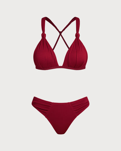 Kırmızı Bralet Büzgülü Bikini Takımı