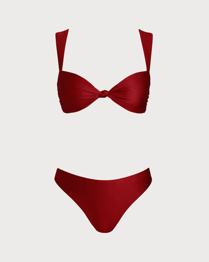 Kırmızı Üçgen Düşük Bel Bikini Takımı