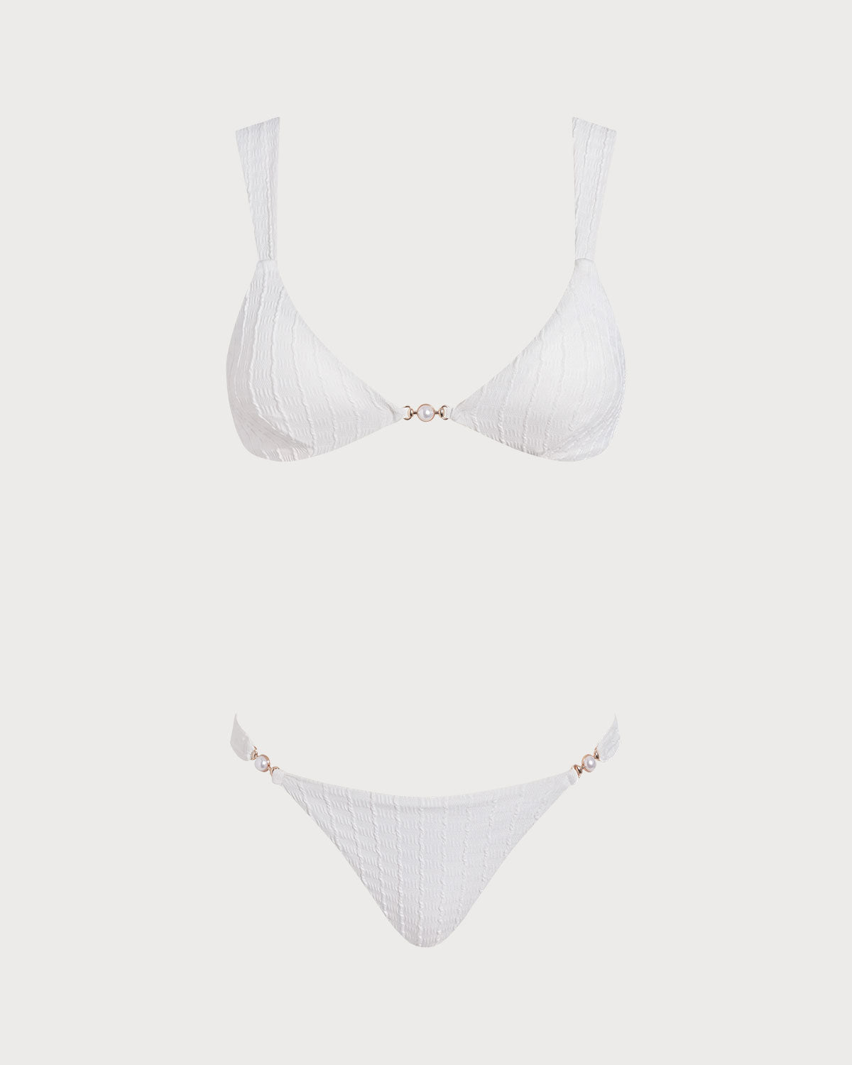 Beyaz V Yaka Dokulu Bralet Bikini Takımı