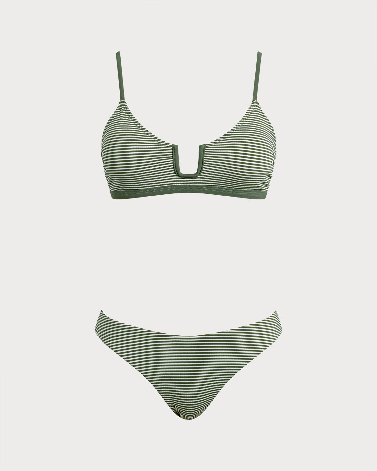 Asker Yeşili Çizgili Bralet Bikini Takımı