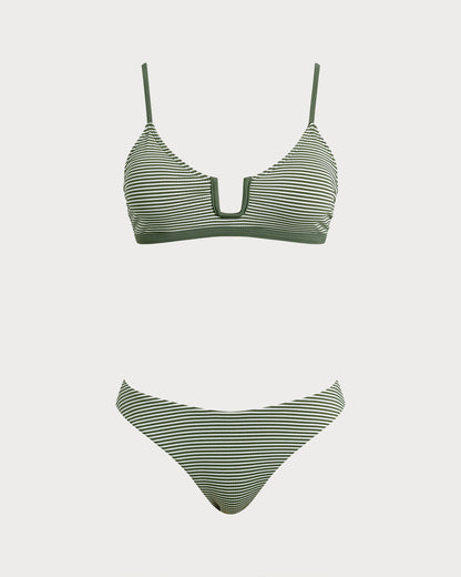 Asker Yeşili Çizgili Bralet Bikini Takımı