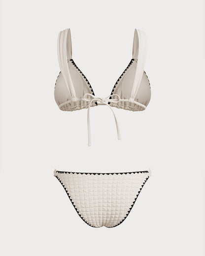 Beyaz Kontrast Üçgen Bikini Takımı