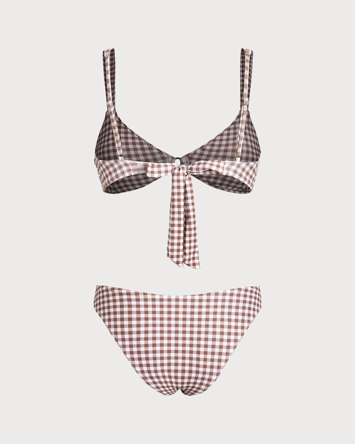 Kahve Ekoseli Halka Detaylı Bikini Takımı